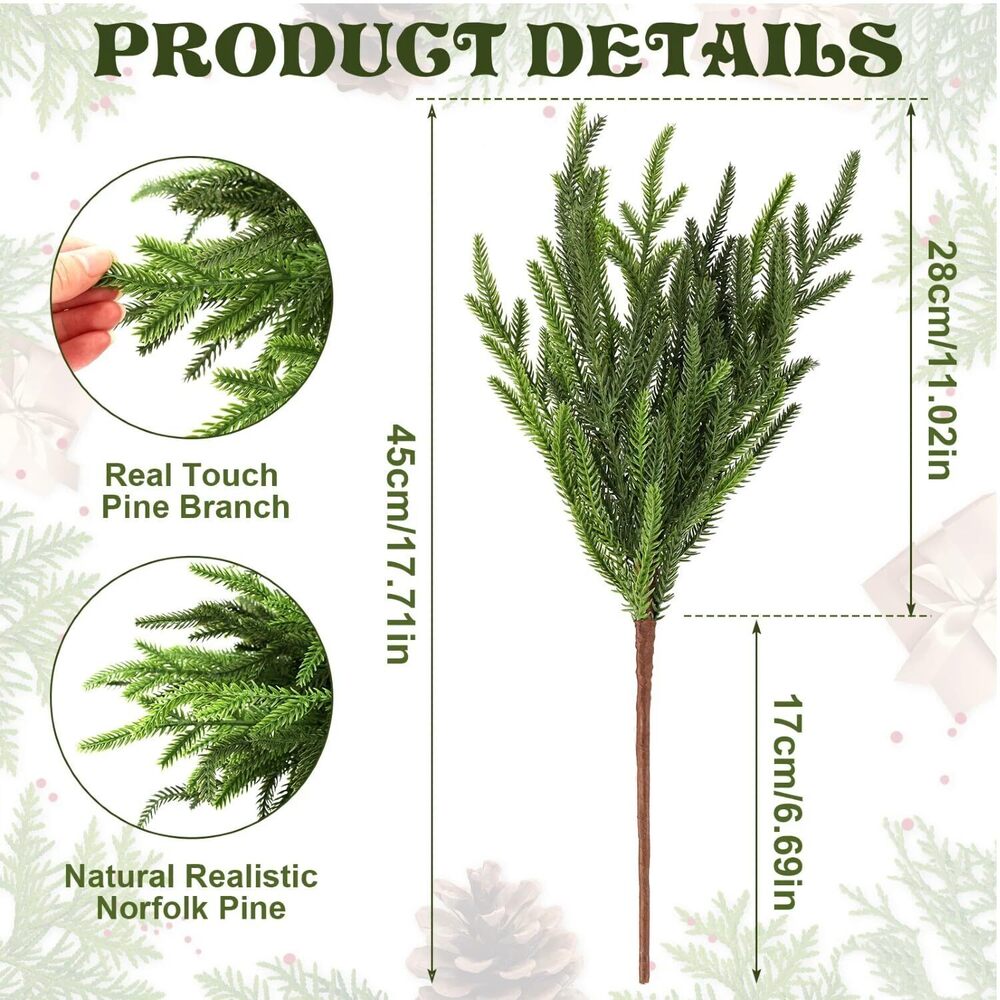 6824 8Pcs Realistic Norfolk Pine Branches -18Inch Artificial Real Touch - Picture 3 of 7